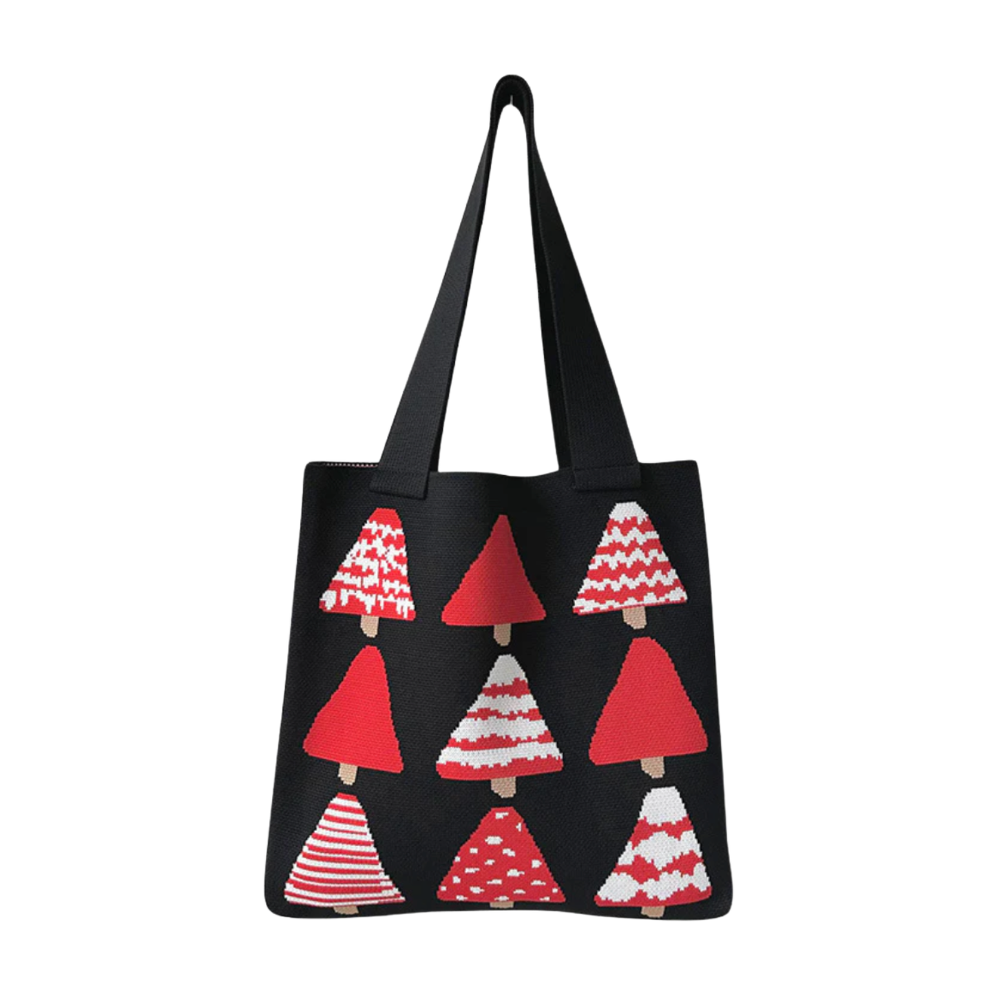 The Holiday Knit Tree Pattern Tote - Black, Red & White