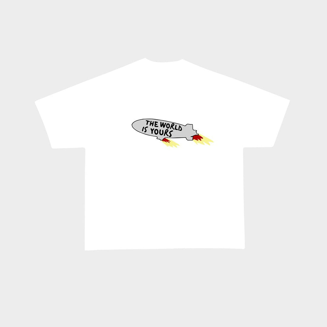 Red Letters The World Is Yours Tee - White