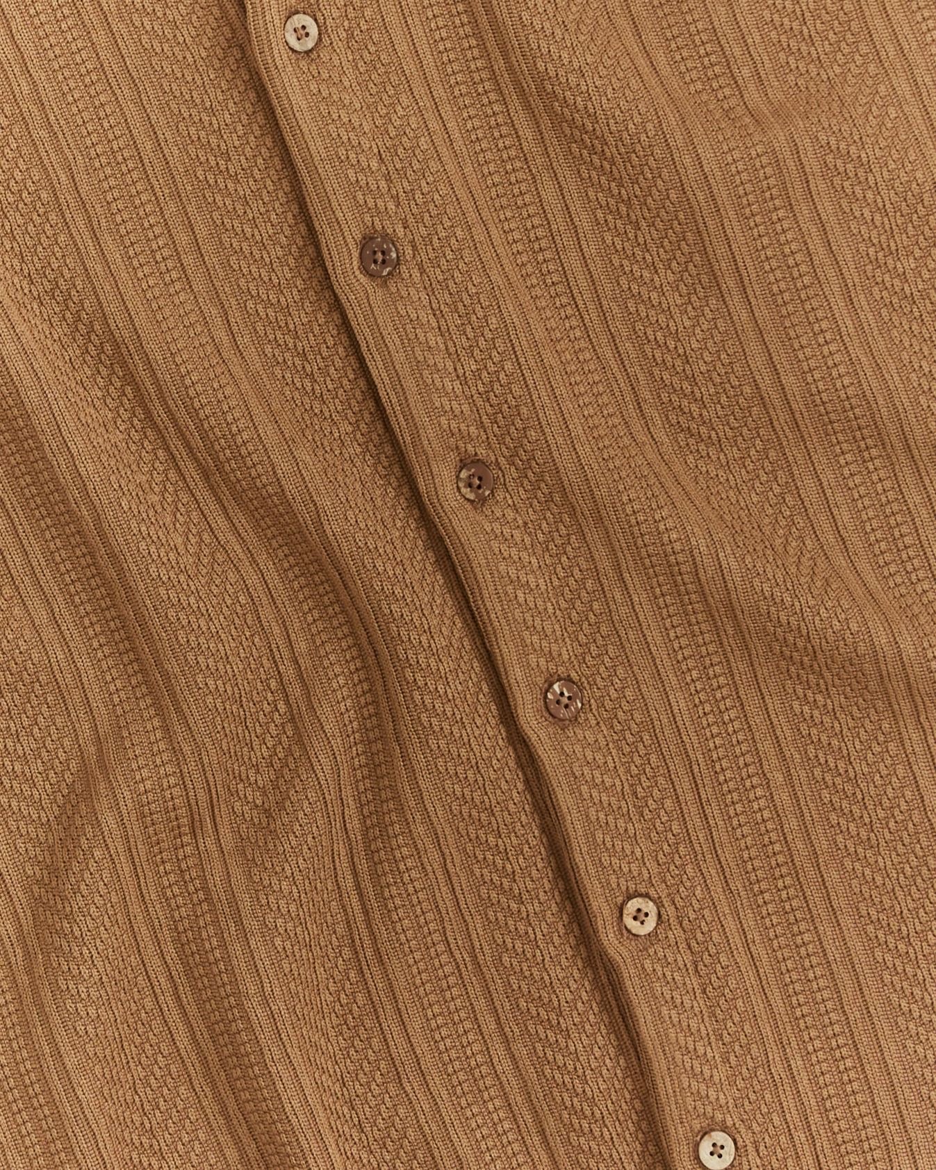 Reason Jacquard Textured Knit Button Down Shirt - Cocoa