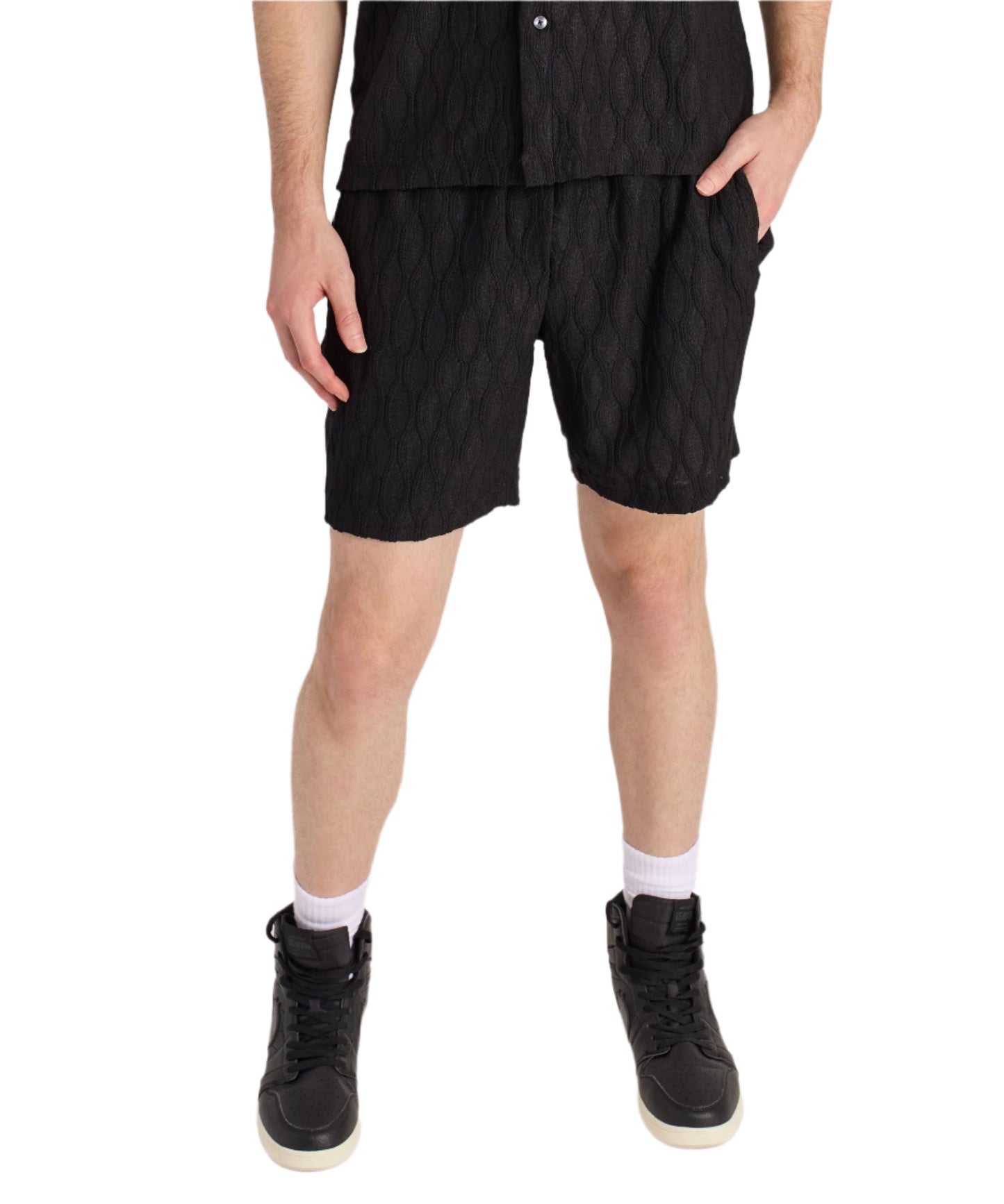 Reason Jacquard Textured Knit Shorts - Black