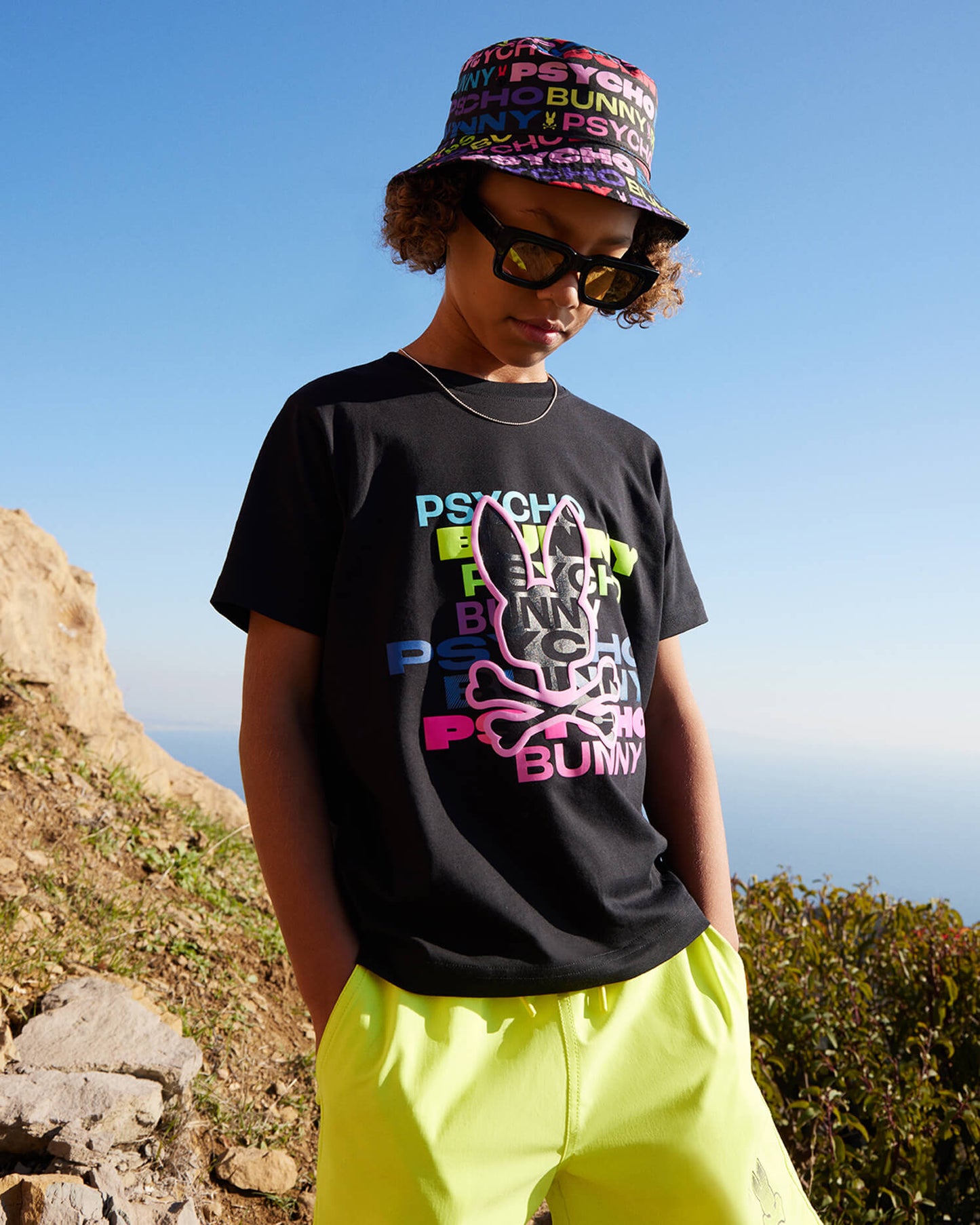 Psycho Bunny Kids Tyrian Reversible Bucket Hat - Black/Multicolor