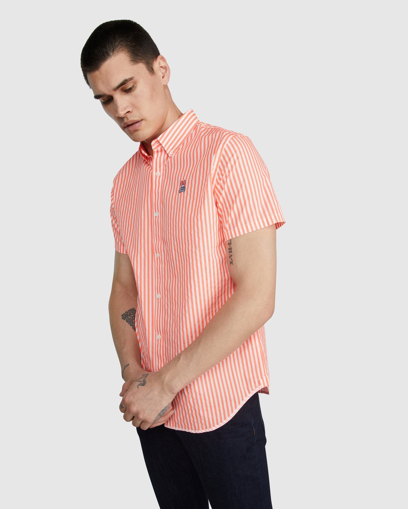 Psycho Bunny Mens Cromer Short Sleeved Sport Shirt - Fiery Coral