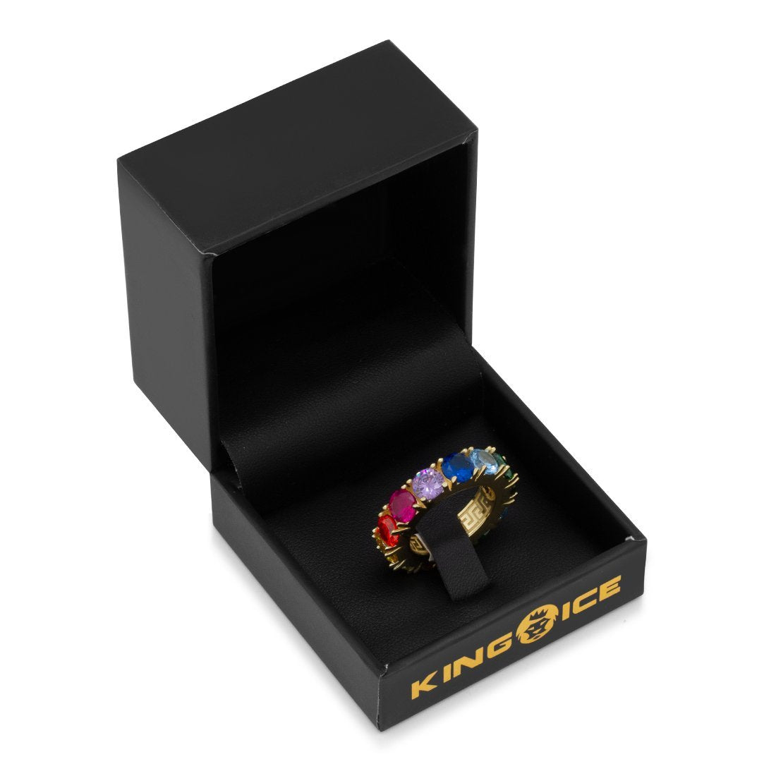 King Ice The Round CZ Single Row Rainbow Ring