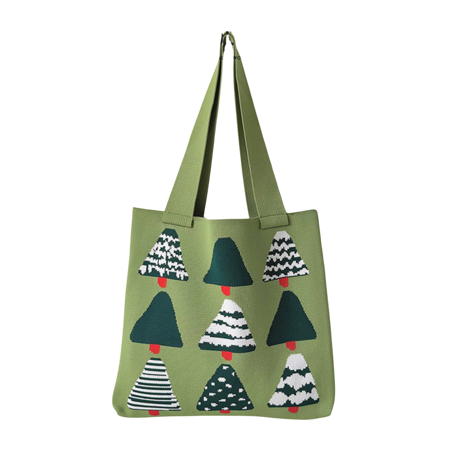 The Holiday Knit Tree Pattern Tote - Green, Red & White