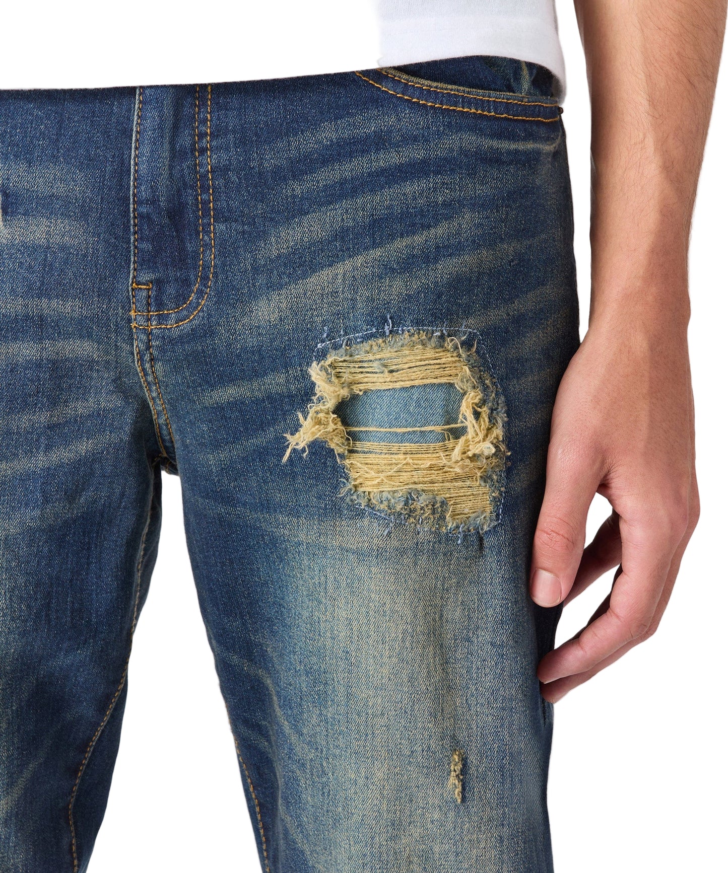 Reason Rip & Repair Denim Pants - Dark Blue