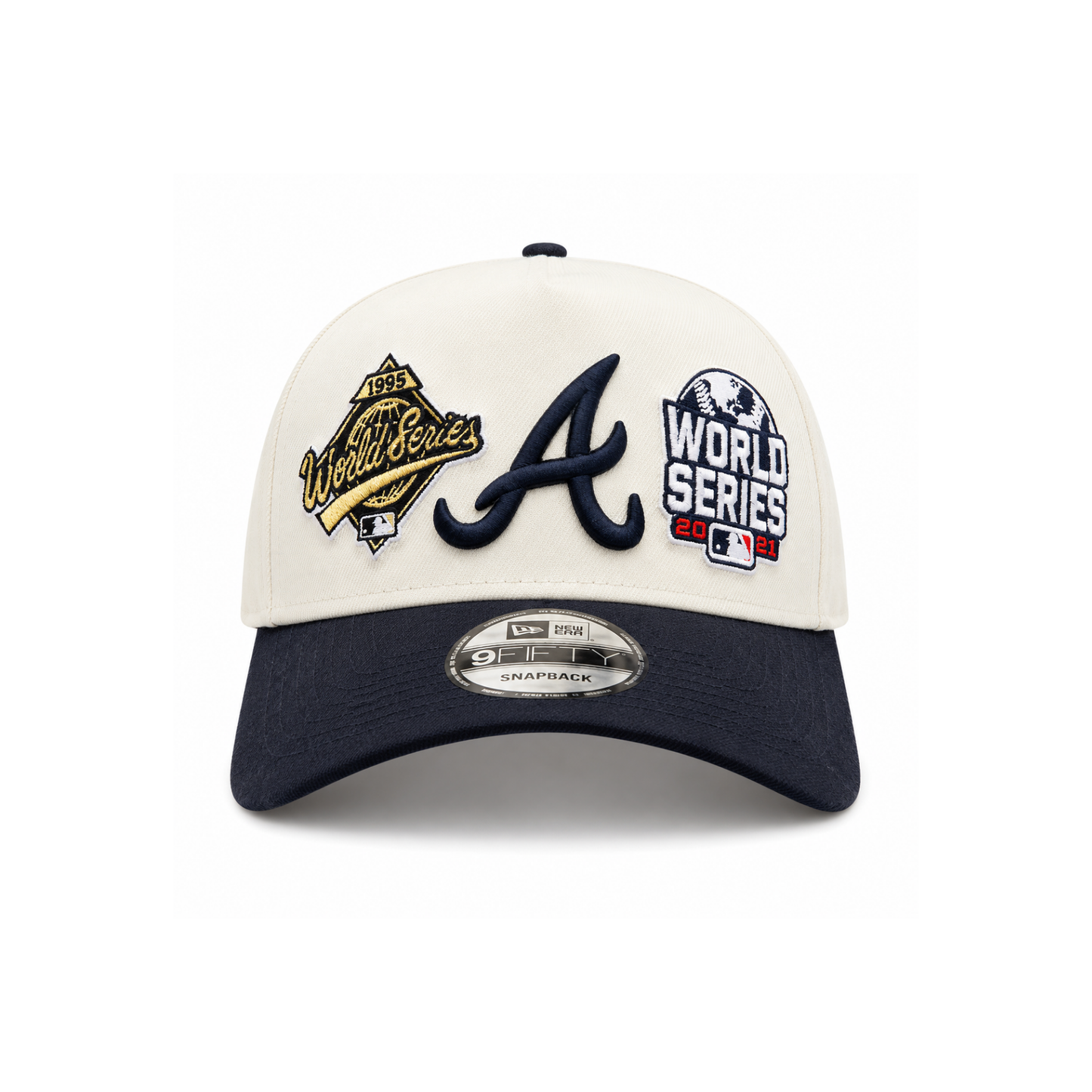 Atlanta Braves World Series Champions 9FIFTY A-Frame Snapback — Chrome/Navy