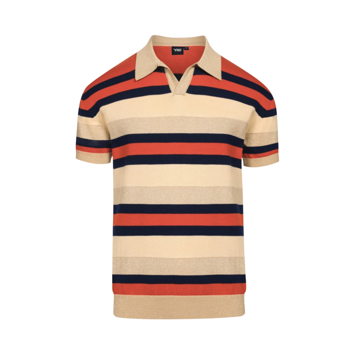 The Premium Revel Stripe Knit Polo - Sand, Navy & Sunset Orange