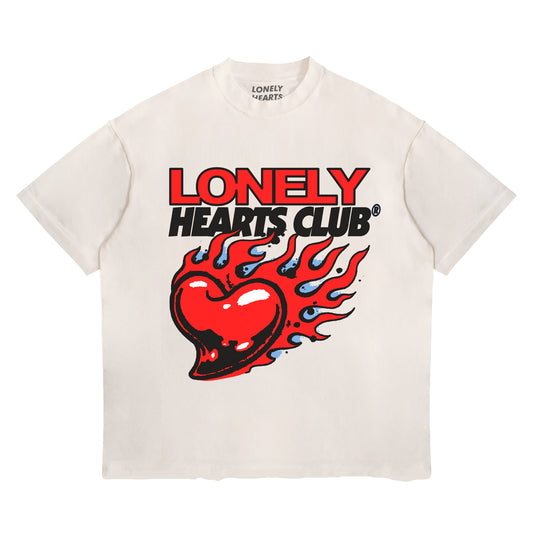 Lonely Hearts Club Flaming Heart Cropped Tee - Creme