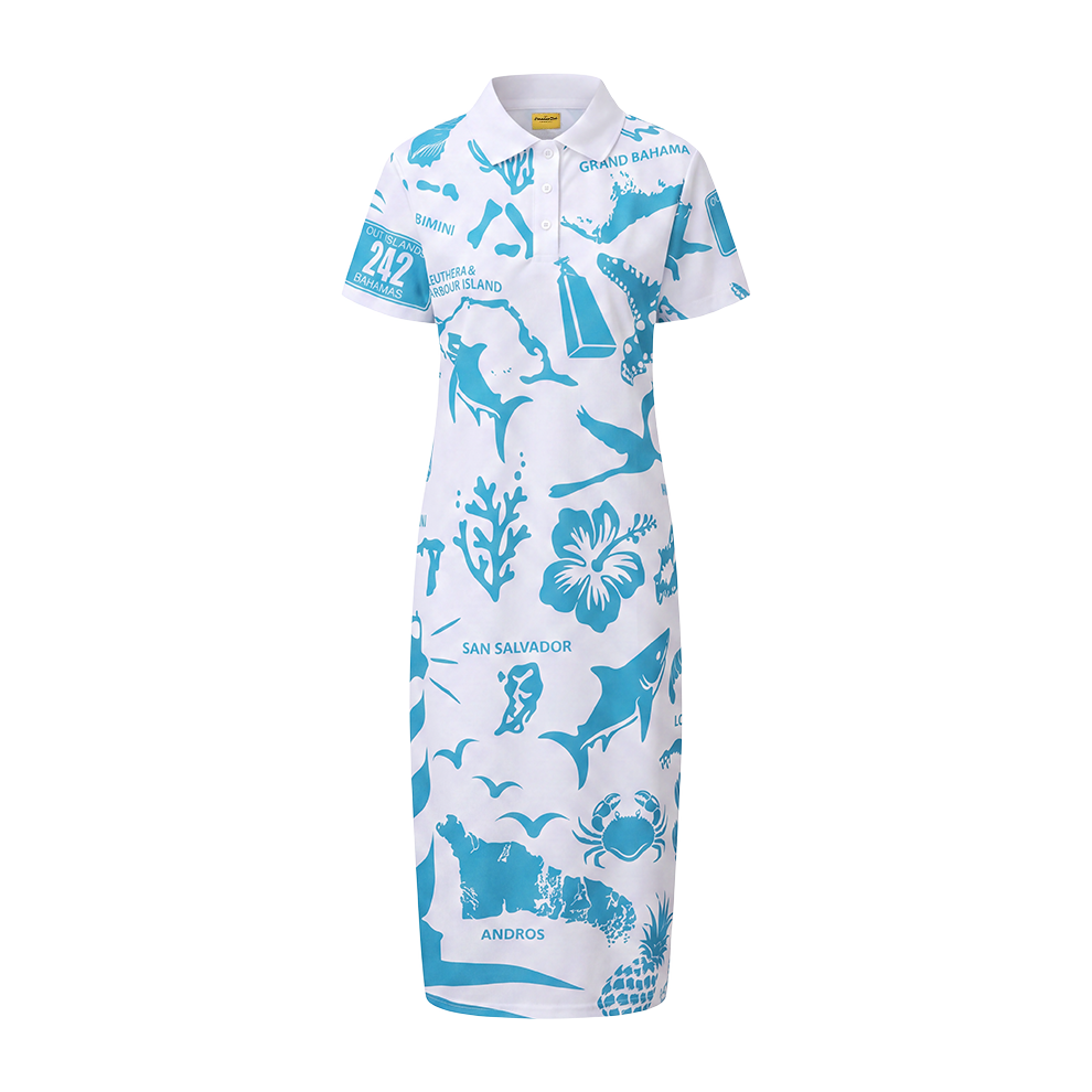 The Paradise Club Polo Dress - White & Aquamarine