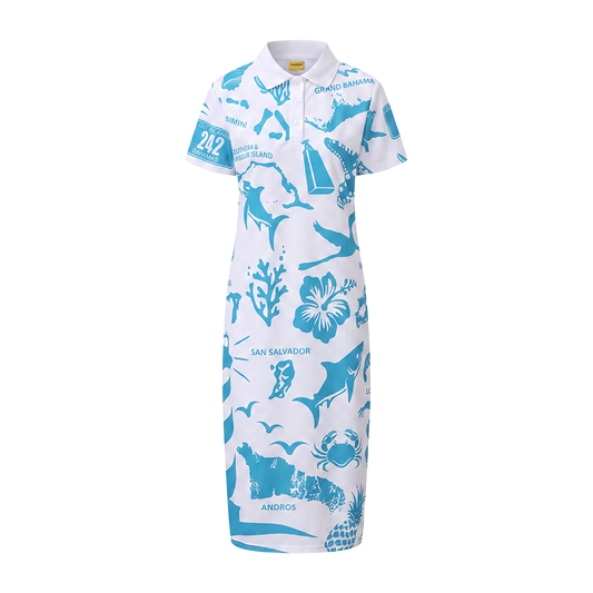 The Paradise Club Polo Dress - White & Aquamarine