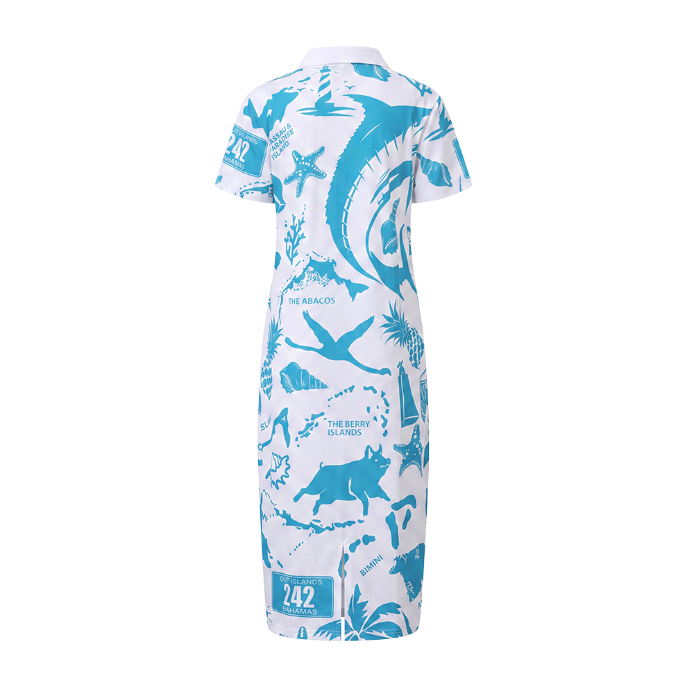 The Paradise Club Polo Dress - White & Aquamarine