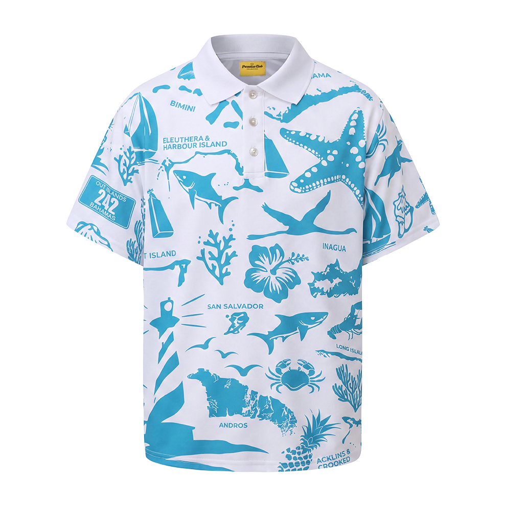 The Paradise Club Unisex Polo - White & Aquamarine