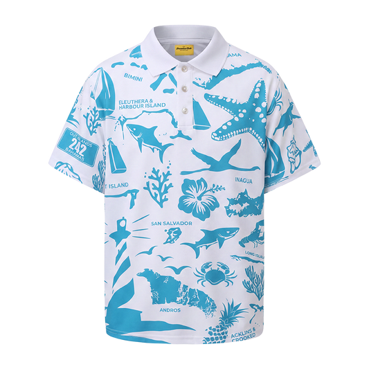 The Paradise Club Unisex Polo - White & Aquamarine