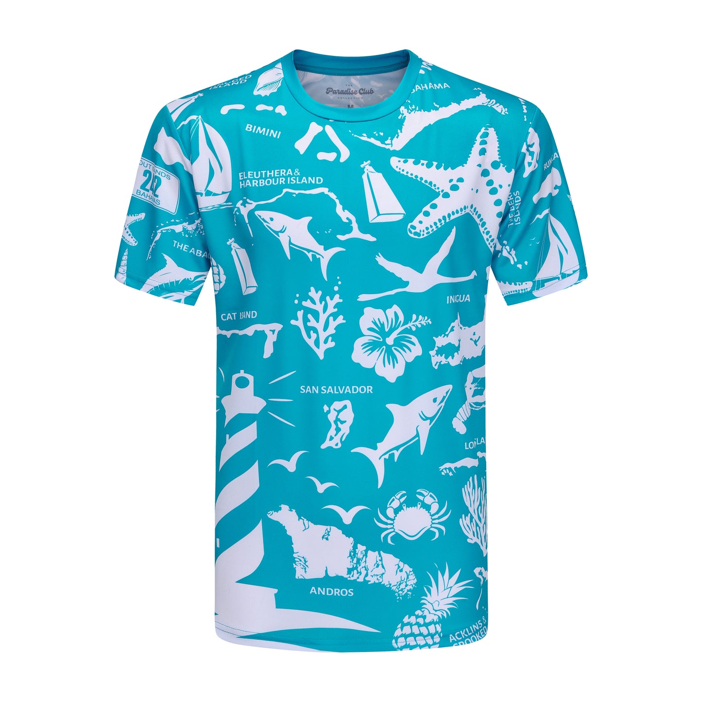 The Paradise Club Crewneck Tee - Aqua/White