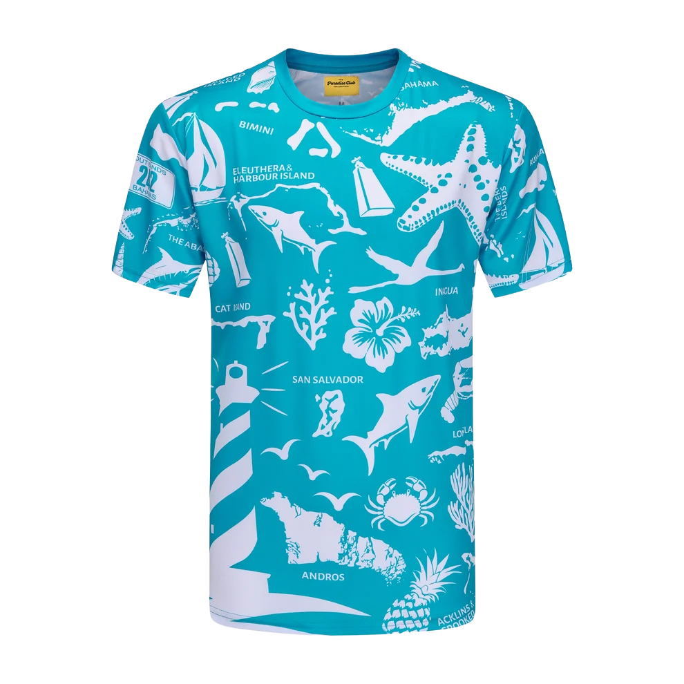 The Paradise Club Crewneck Tee - Aqua/White