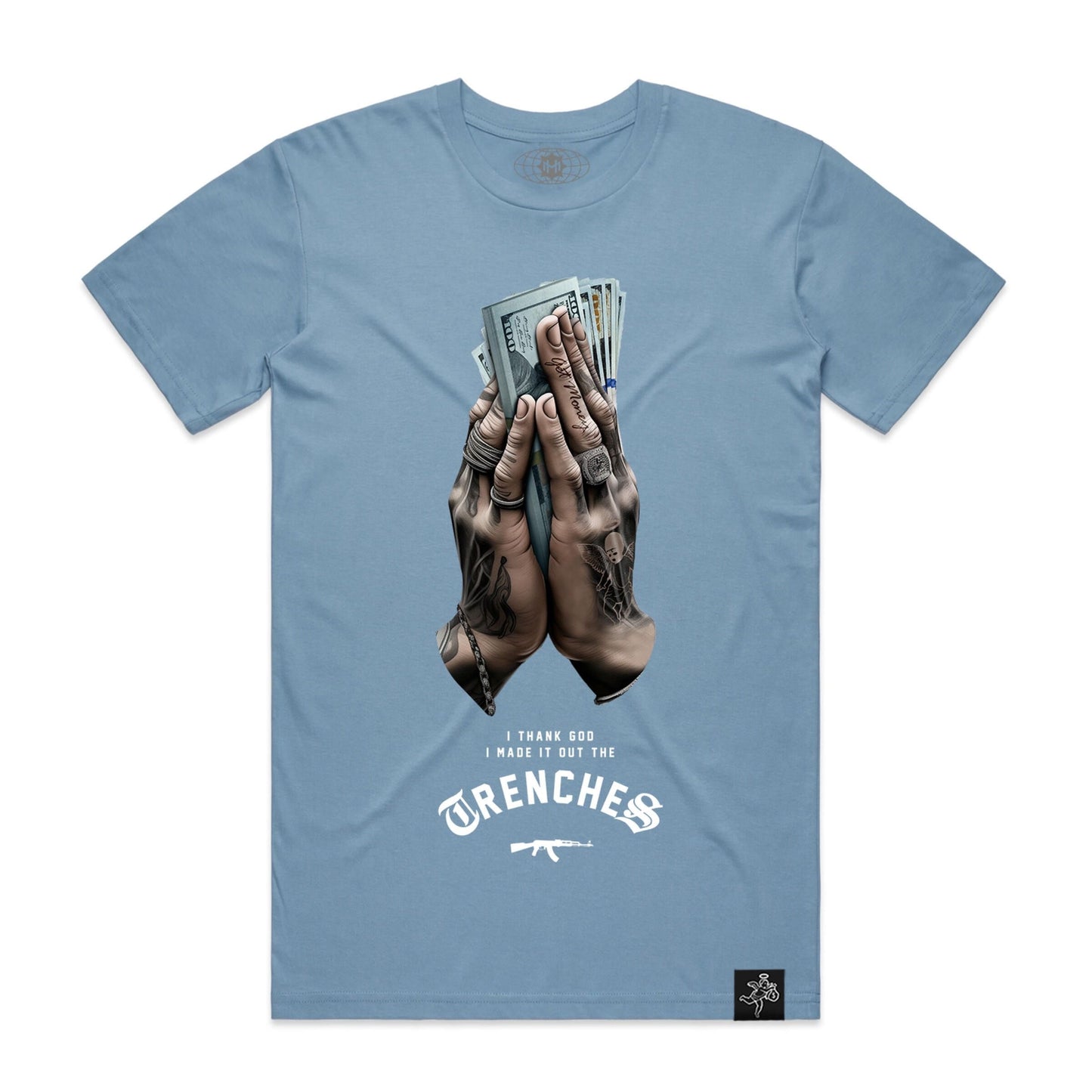 Hasta Muerte Praying Money Hands Tee - Carolina Blue