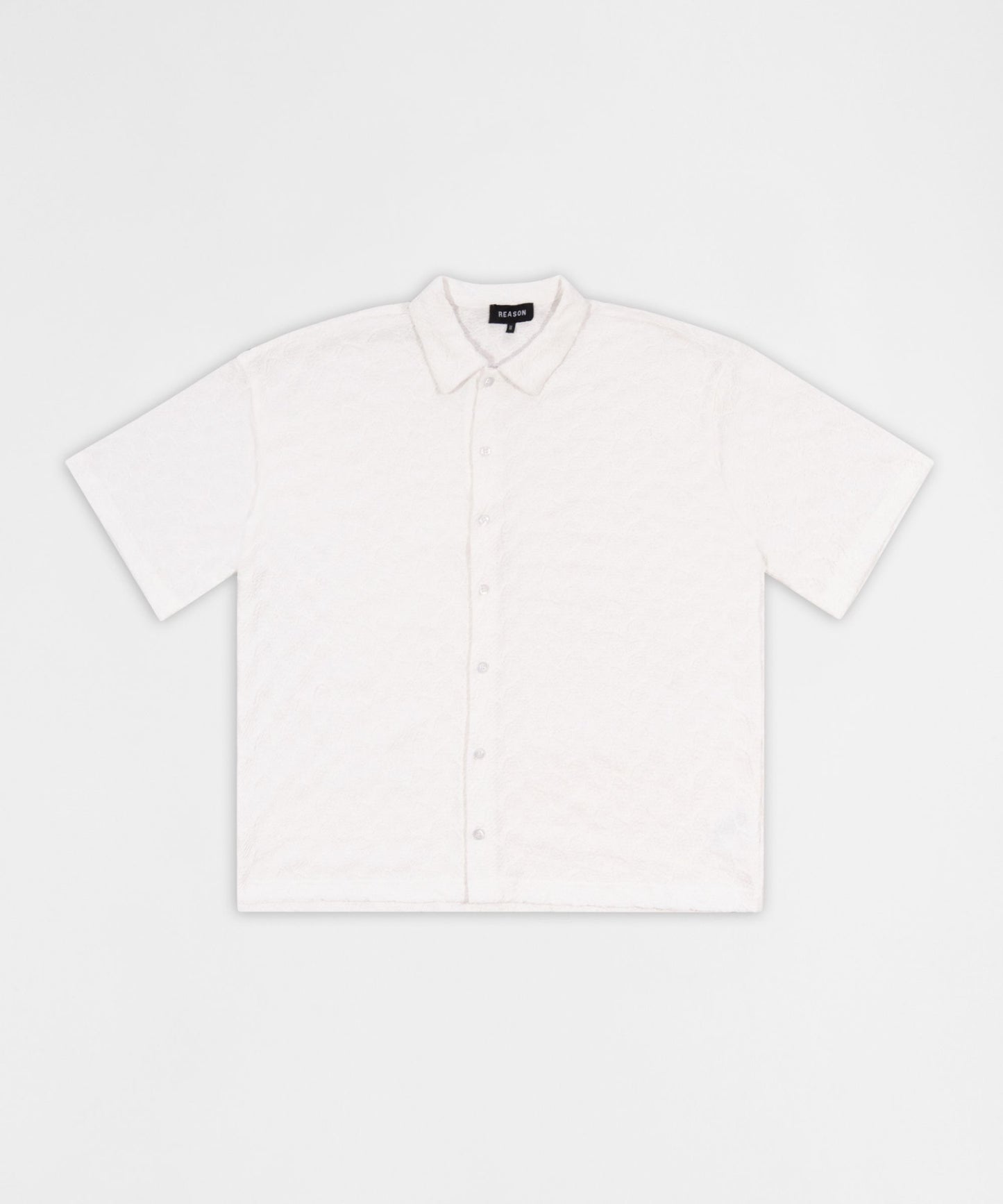 Reason Jacquard Textured Knit Button Down Shirt - White
