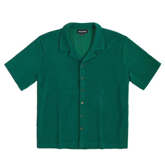 Reason Jacquard Textured Knit Button Down Shirt - Green