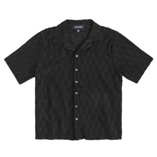 Reason Jacquard Textured Knit Button Down Shirt - Black