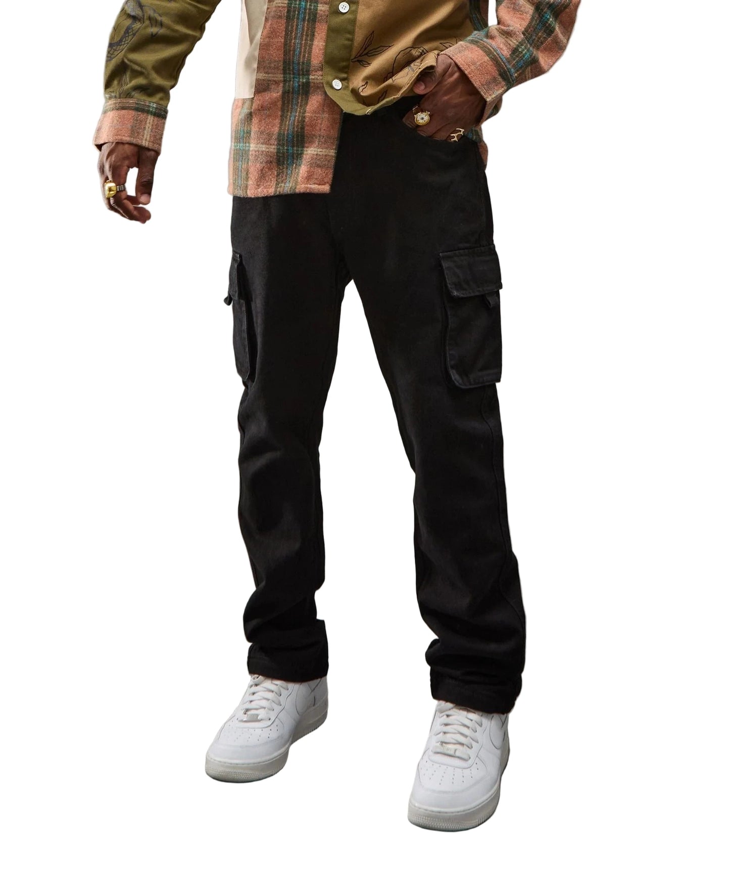 Reason Cargo Pocket Denim Pants - Black