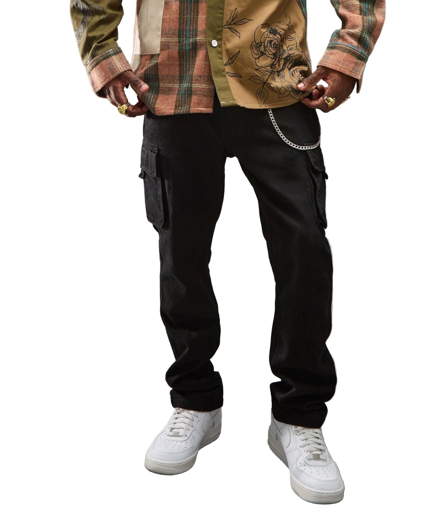 Reason Cargo Pocket Denim Pants - Black