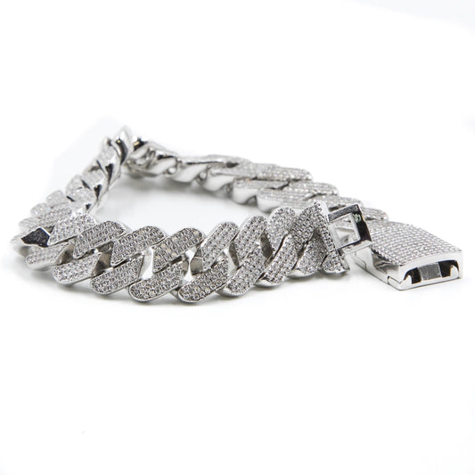Golden Gilt Studded Prong Cuban Handchain - Silver