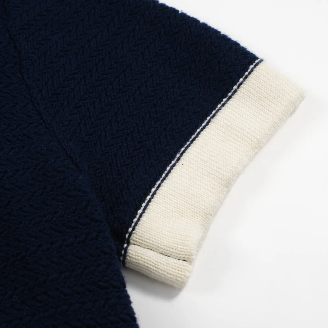 The Premium Riviera Mesh Knit Polo - Navy & Cream