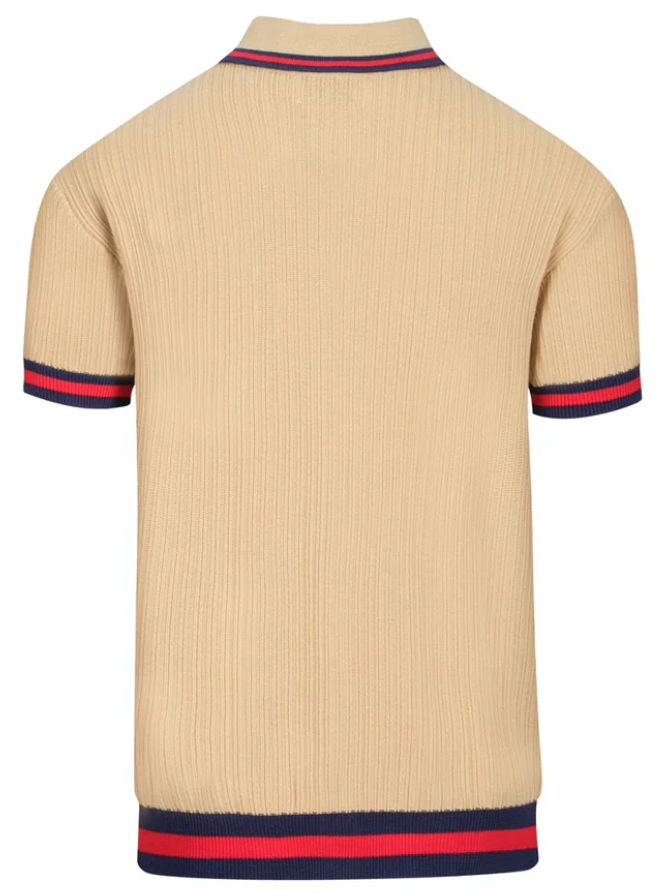 The Premium Regent Ribbed Knit Polo - Sand, Navy & Red