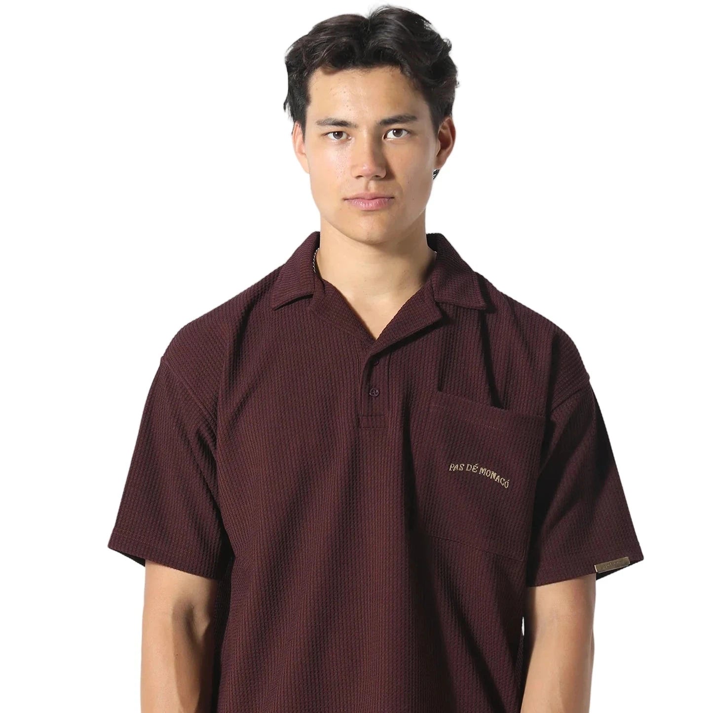 Pas De Monaco Waffle Polo - Deep Maroon