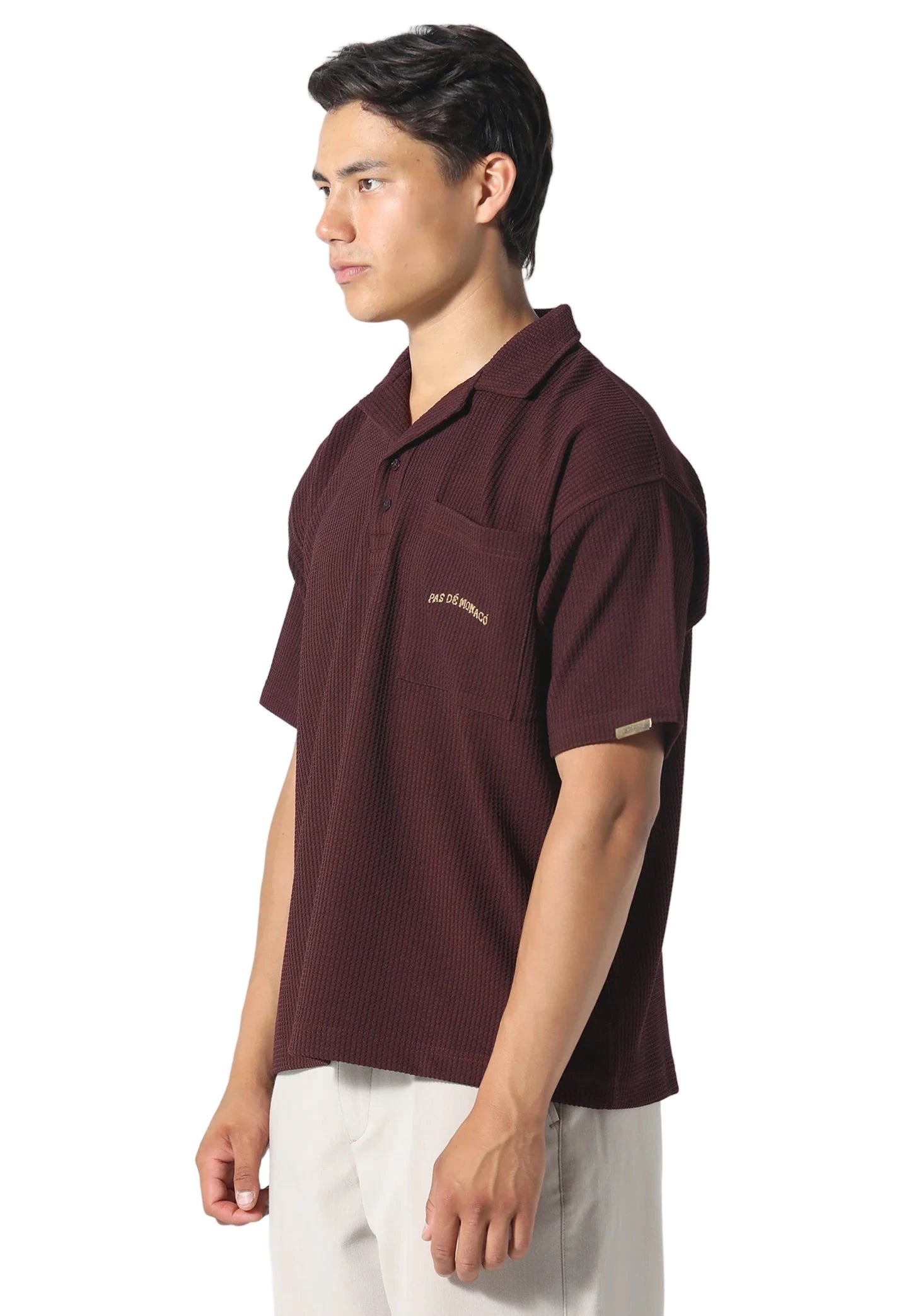 Pas De Monaco Waffle Polo - Deep Maroon