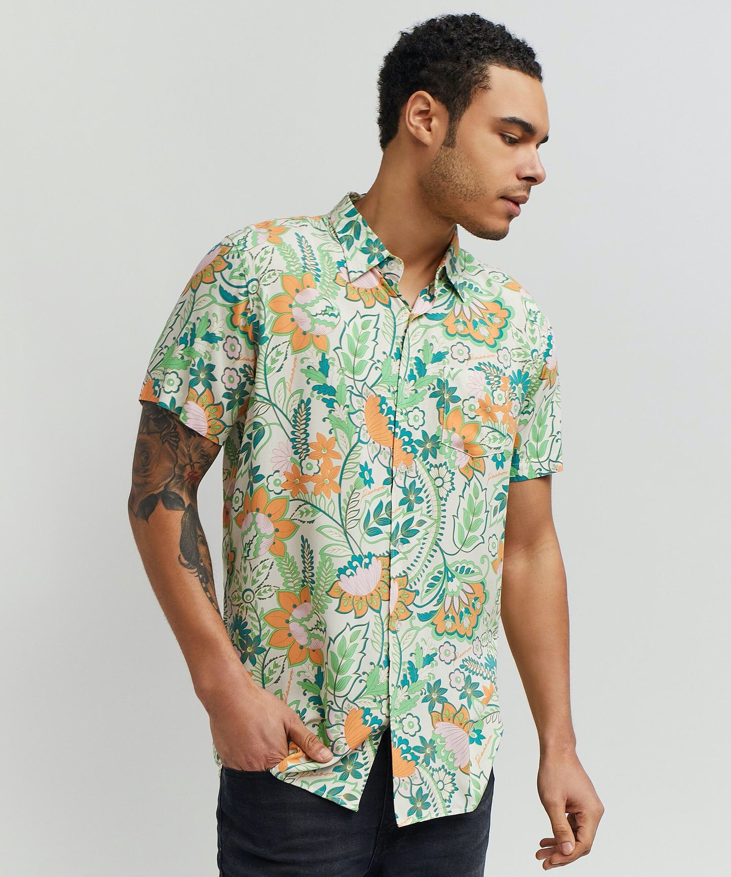 Reason Tropical Vibes Short Sleeve Button Down Shirt