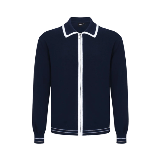 The Premium Oxford Knit Zip Polo - Navy