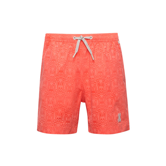 Psycho Bunny Kids Samos Hydrochromic Printed Swim Trunks - Hot Coral