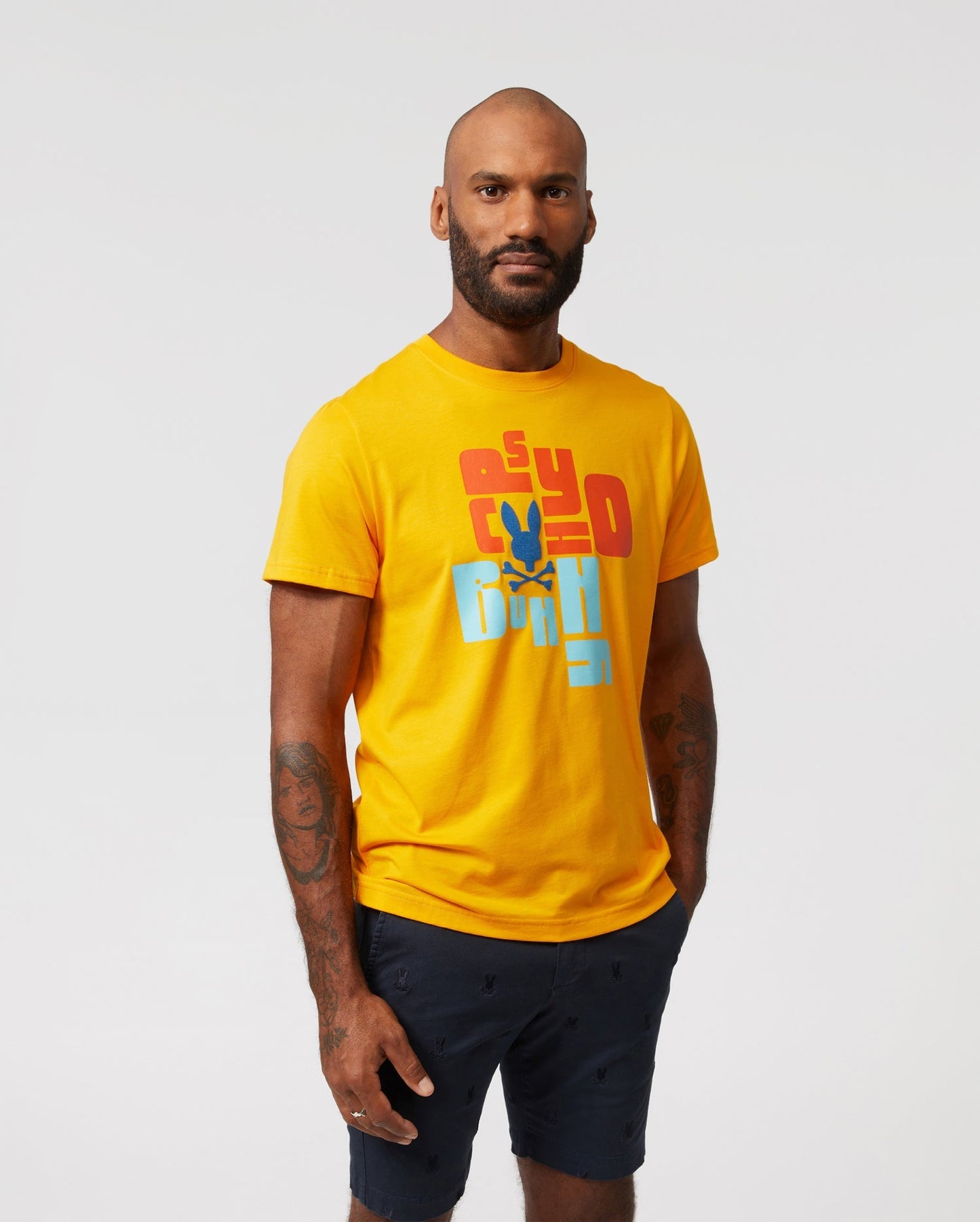 Psycho Bunny Mens Lyons Flocking Graphic Tee - Saffron