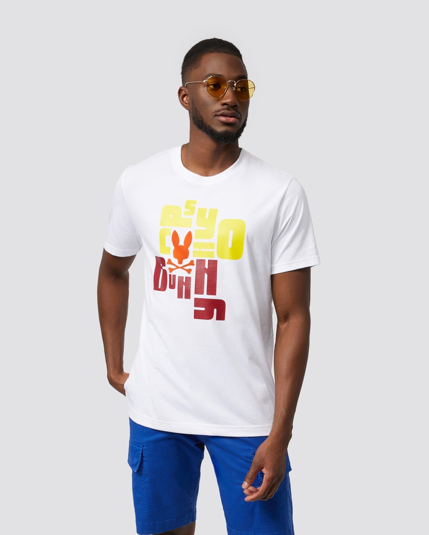 Psycho Bunny Mens Lyons Flocking Graphic Tee - White