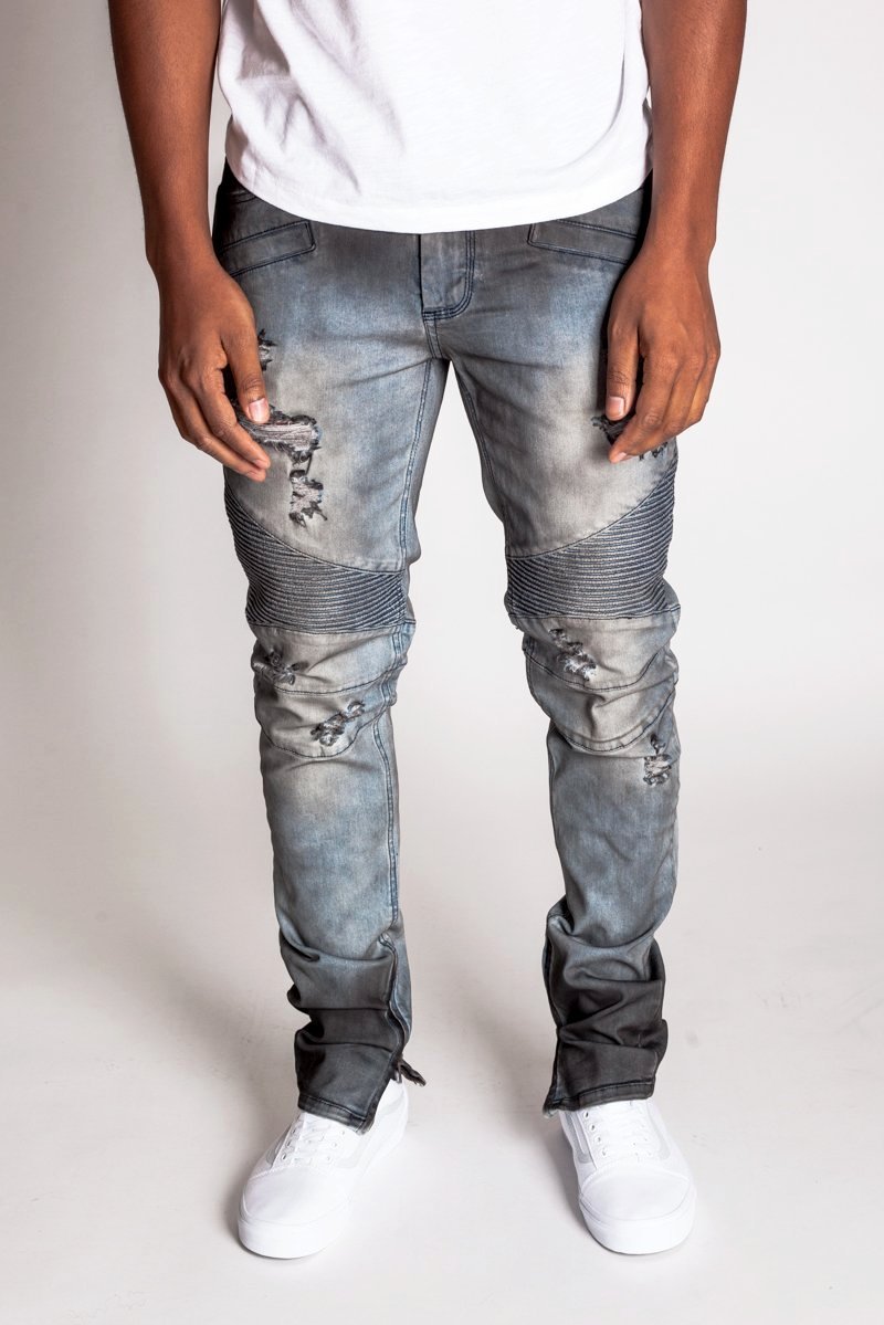 KDNK Destroyed Moto Ankle Zip Jeans