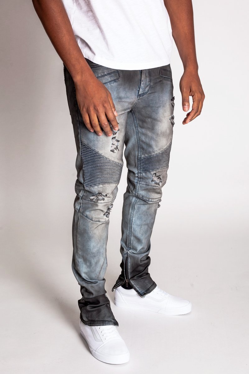 KDNK Destroyed Moto Ankle Zip Jeans