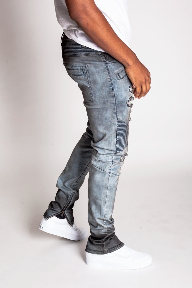 KDNK Destroyed Moto Ankle Zip Jeans