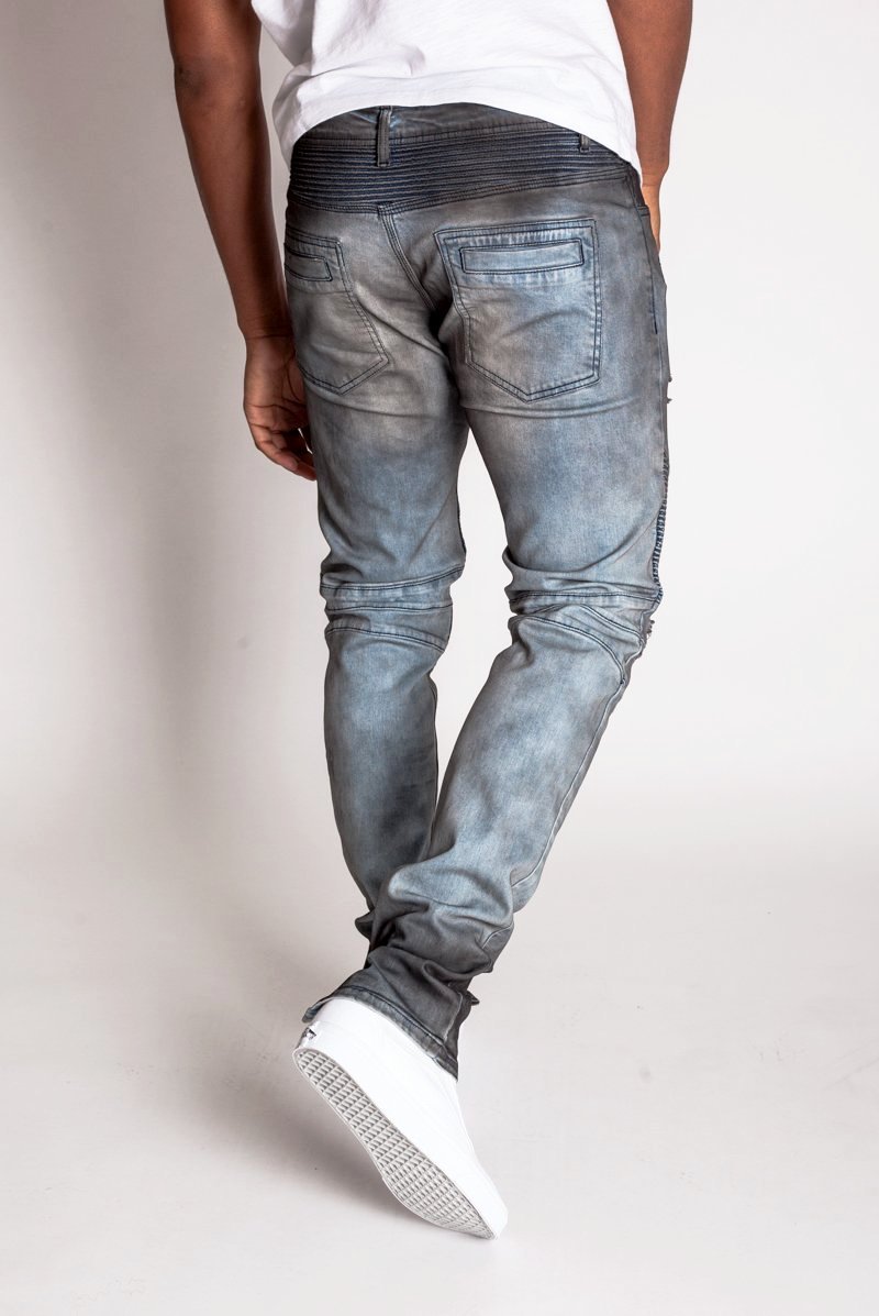 KDNK Destroyed Moto Ankle Zip Jeans