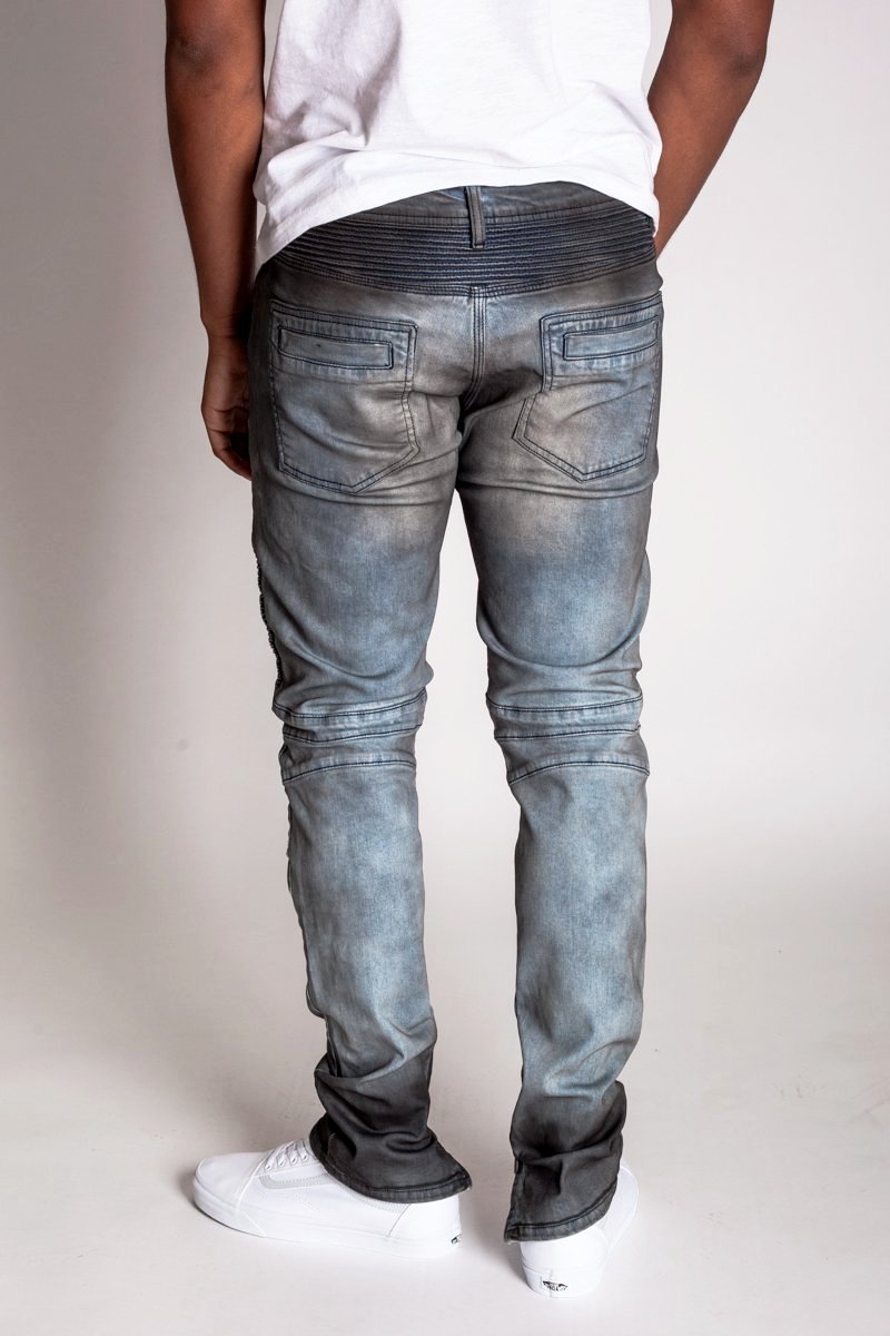 KDNK Destroyed Moto Ankle Zip Jeans