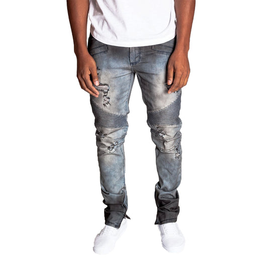 KDNK Destroyed Moto Ankle Zip Jeans