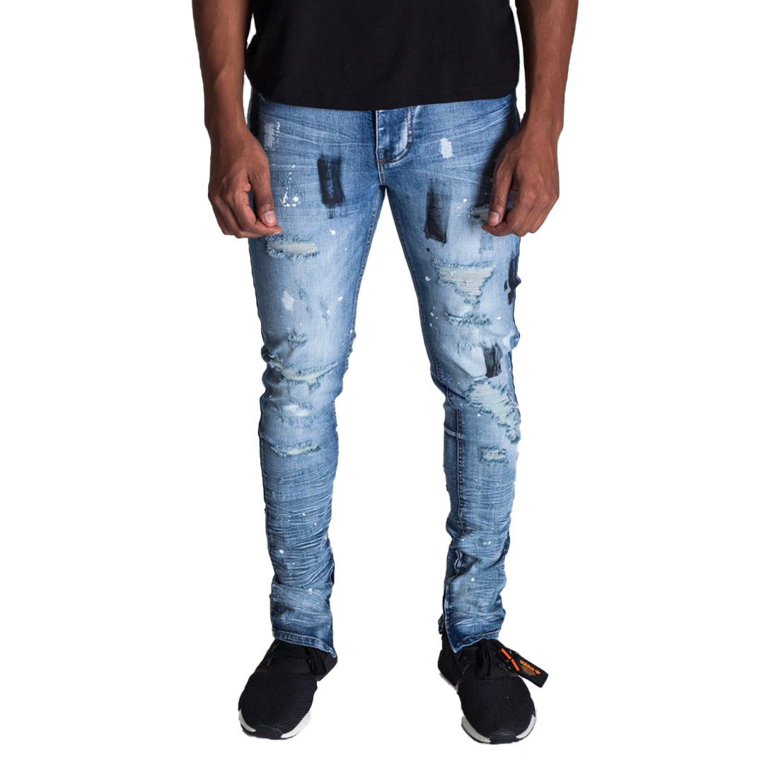 KDNK Paint Distressed Ankle Zip Jeans