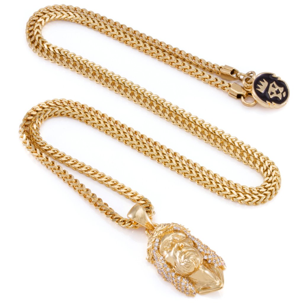 King Ice 14k Gold CZ Jesus Piece Necklace