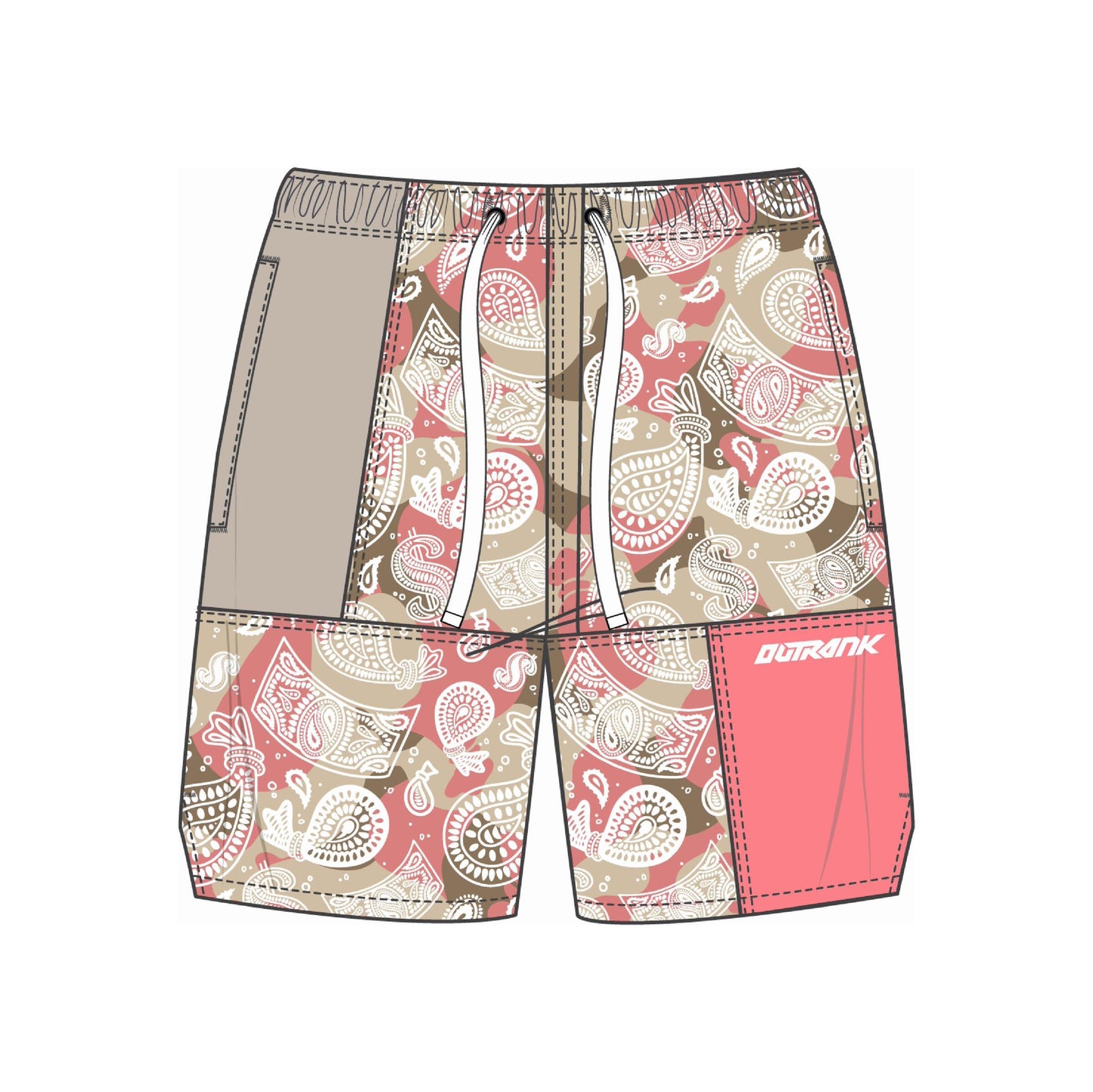 Outrank Money Bag Paisley Color Blocked Nylon Shorts