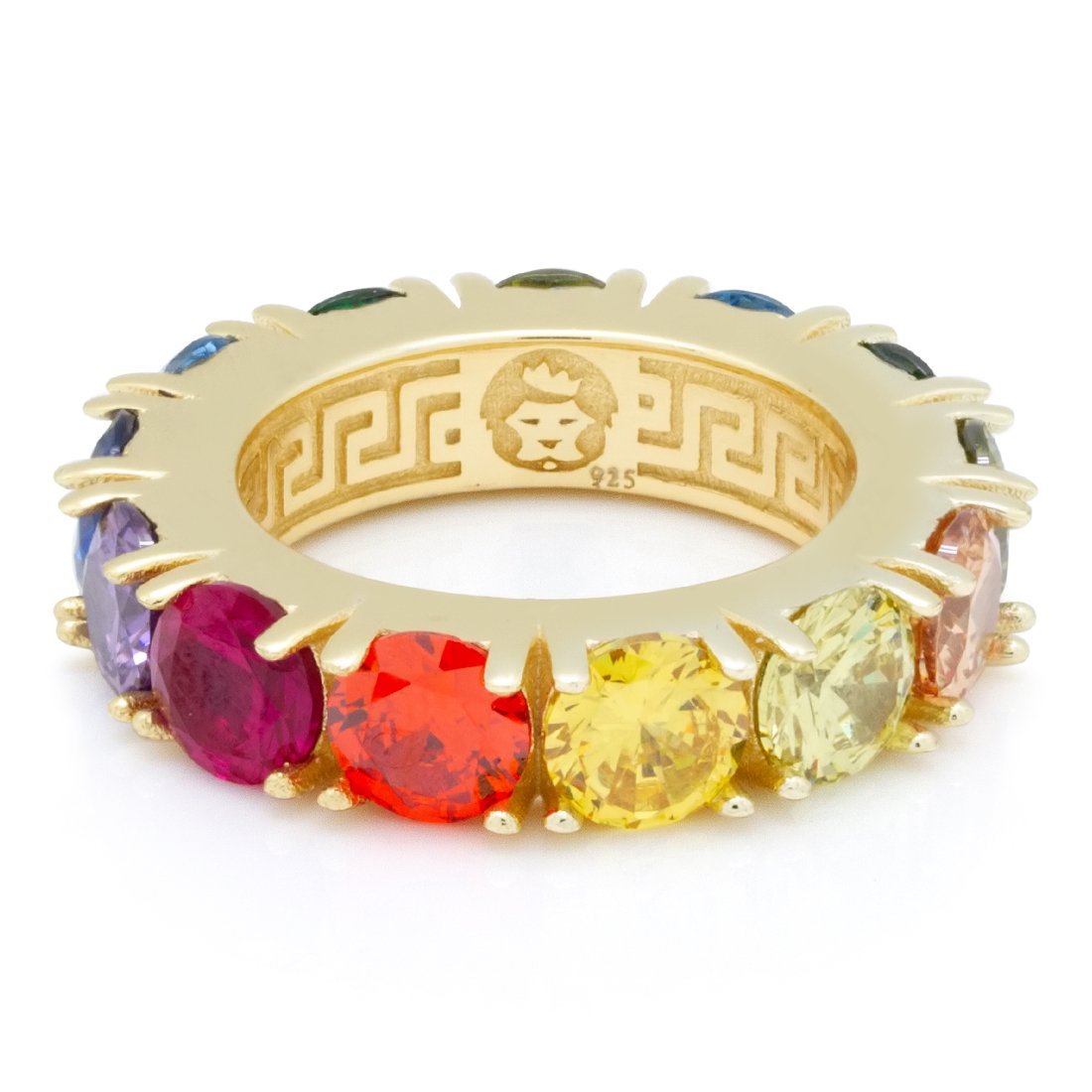 King Ice The Round CZ Single Row Rainbow Ring