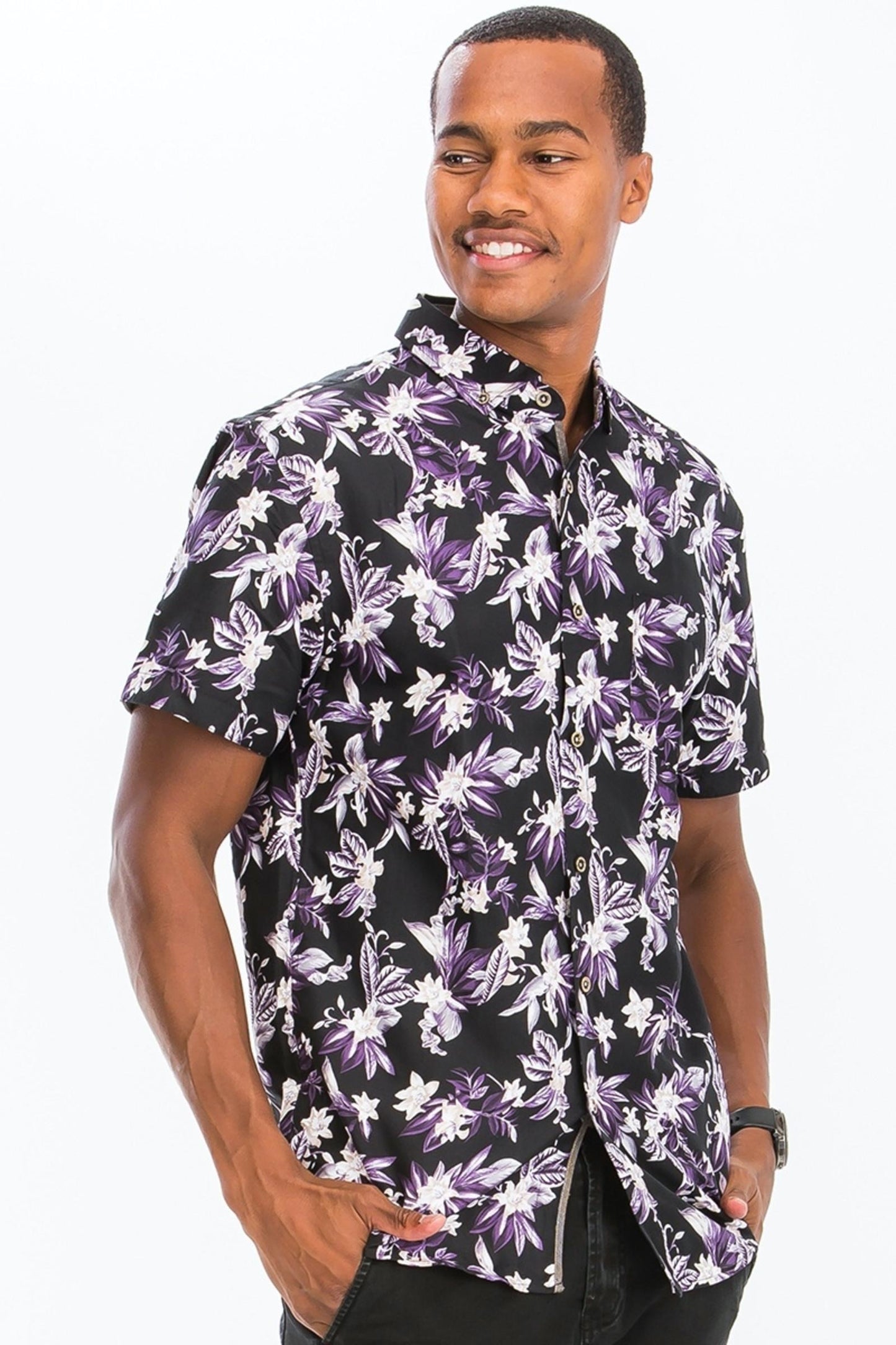 WEIV Purp Garden Print Button Down Shirt