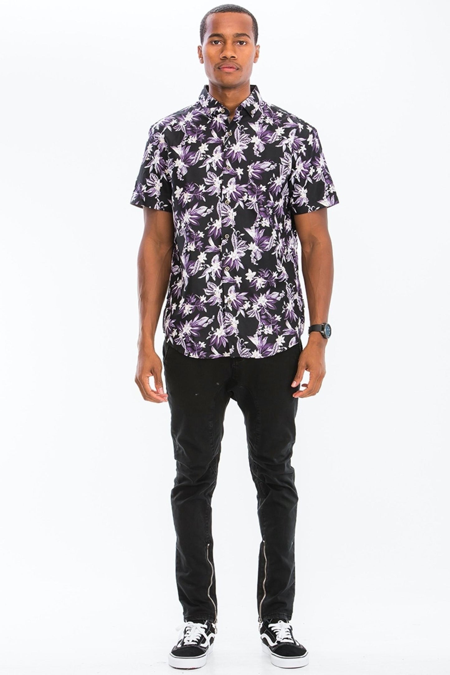 WEIV Purp Garden Print Button Down Shirt