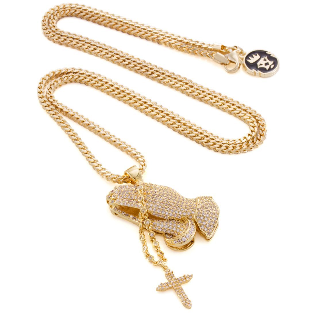 King Ice The 14K Gold Rosary Praying Hands Necklace